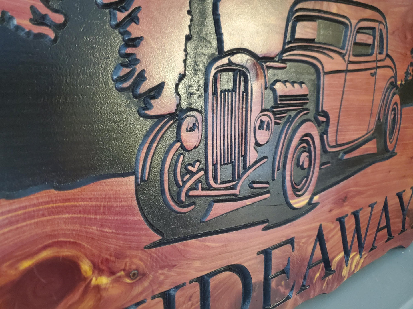Custom Carved Hot Rod Wooden Sign, Classic Car Personalized Ratrod Rustic Plaque, Mancave  Decor