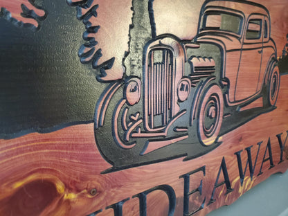 Custom Carved Hot Rod Wooden Sign, Classic Car Personalized Ratrod Rustic Plaque, Mancave  Decor