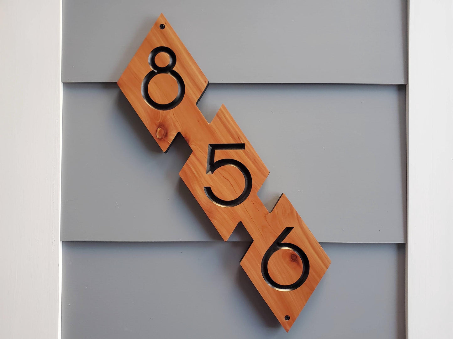 House Street Number Plaque, Mid Century Modern Home Address Sign, MCM Diagonal Diamond Shape Numbers