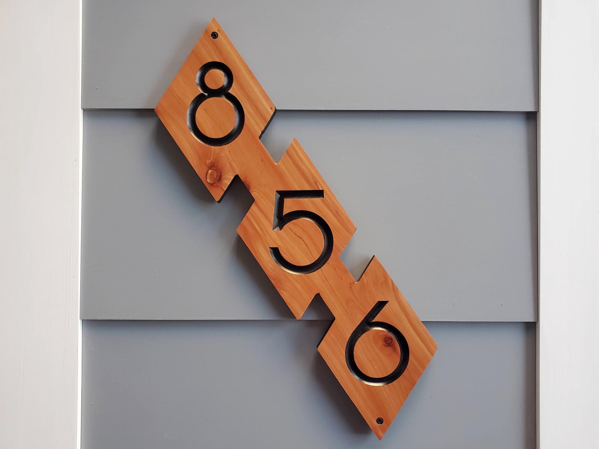 House Street Number Plaque, Mid Century Modern Home Address Sign, MCM Diagonal Diamond Shape Numbers