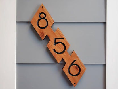 House Street Number Plaque, Mid Century Modern Home Address Sign, MCM Diagonal Diamond Shape Numbers