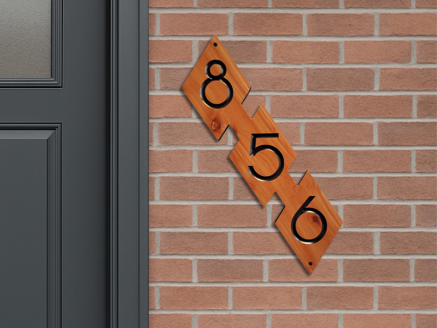 House Street Number Plaque, Mid Century Modern Home Address Sign, MCM Diagonal Diamond Shape Numbers