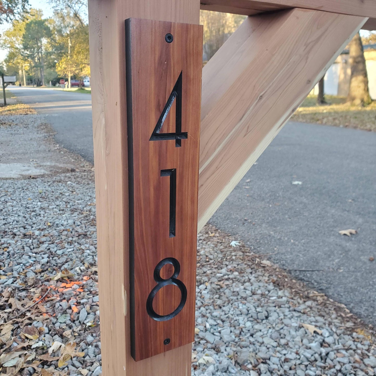 Mailbox Post Sign, Carved Wood Home Street Numbers Address Plaque, Cedar Mahogany Cypress