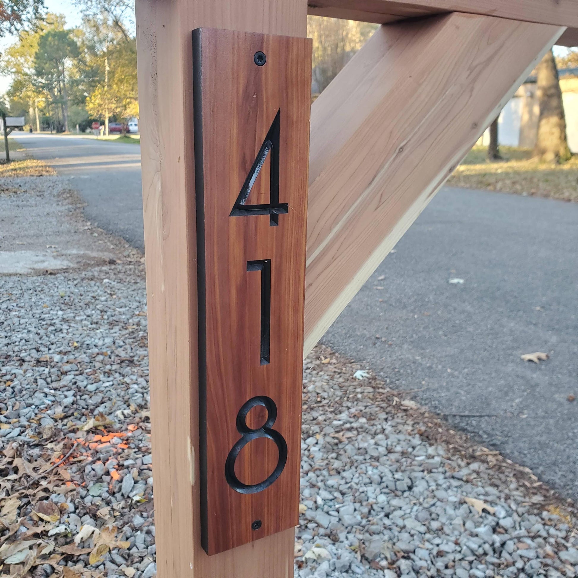 Mailbox Post Sign, Carved Wood Home Street Numbers Address Plaque, Cedar Mahogany Cypress