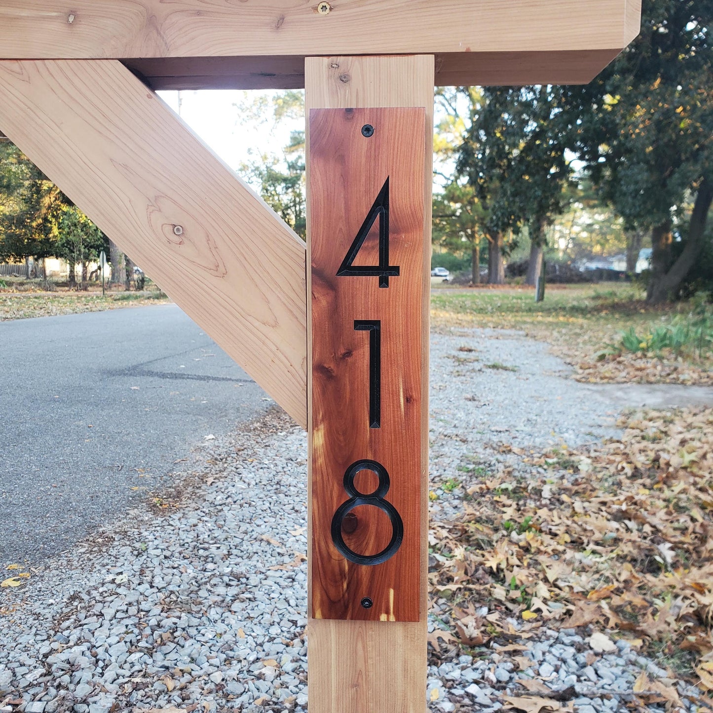 Mailbox Post Sign, Carved Wood Home Street Numbers Address Plaque, Cedar Mahogany Cypress