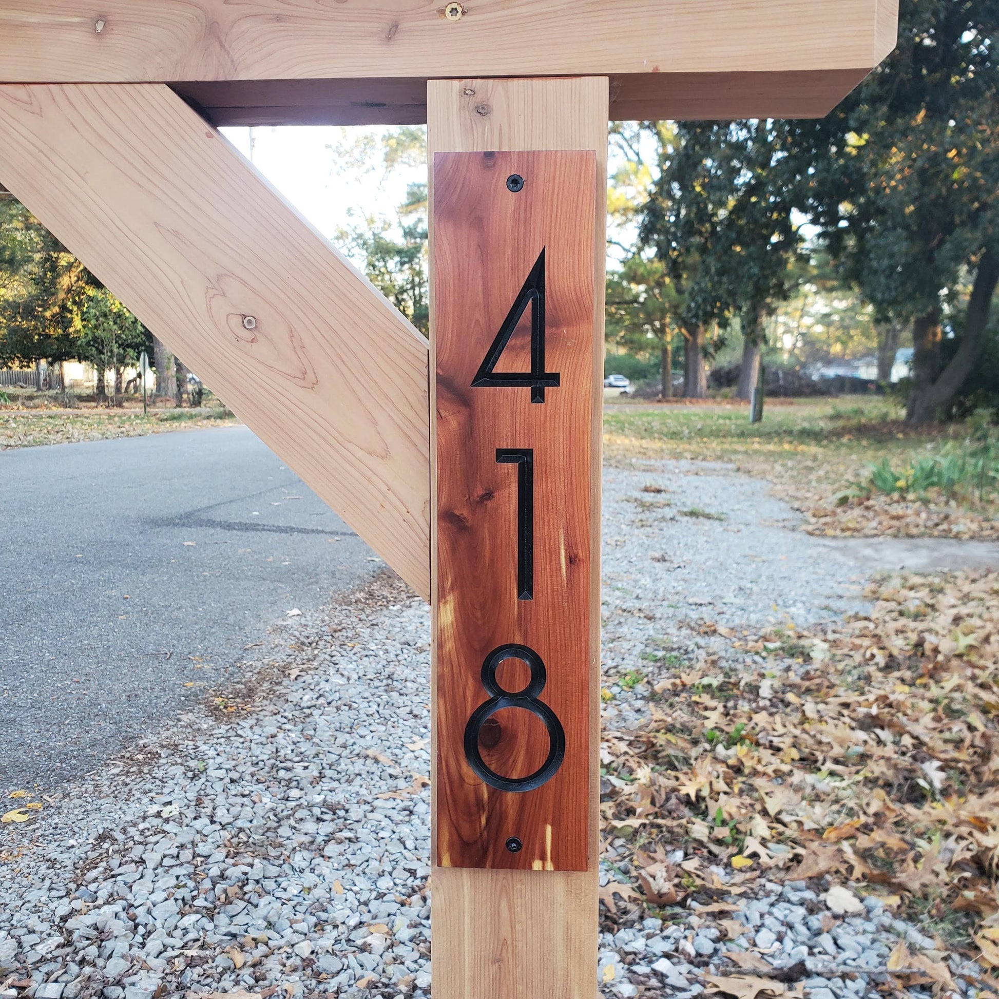 Mailbox Post Sign, Carved Wood Home Street Numbers Address Plaque, Cedar Mahogany Cypress