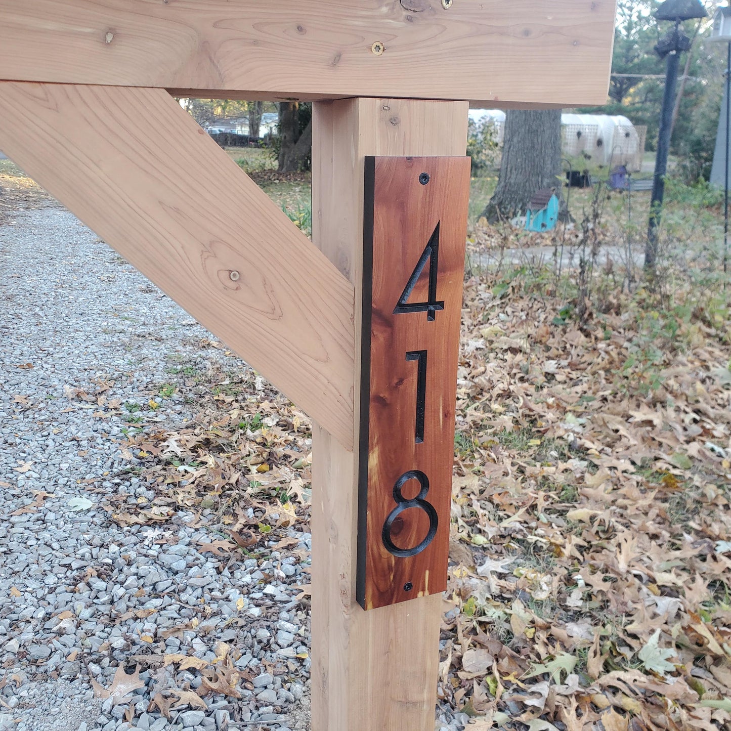 Mailbox Post Sign, Carved Wood Home Street Numbers Address Plaque, Cedar Mahogany Cypress