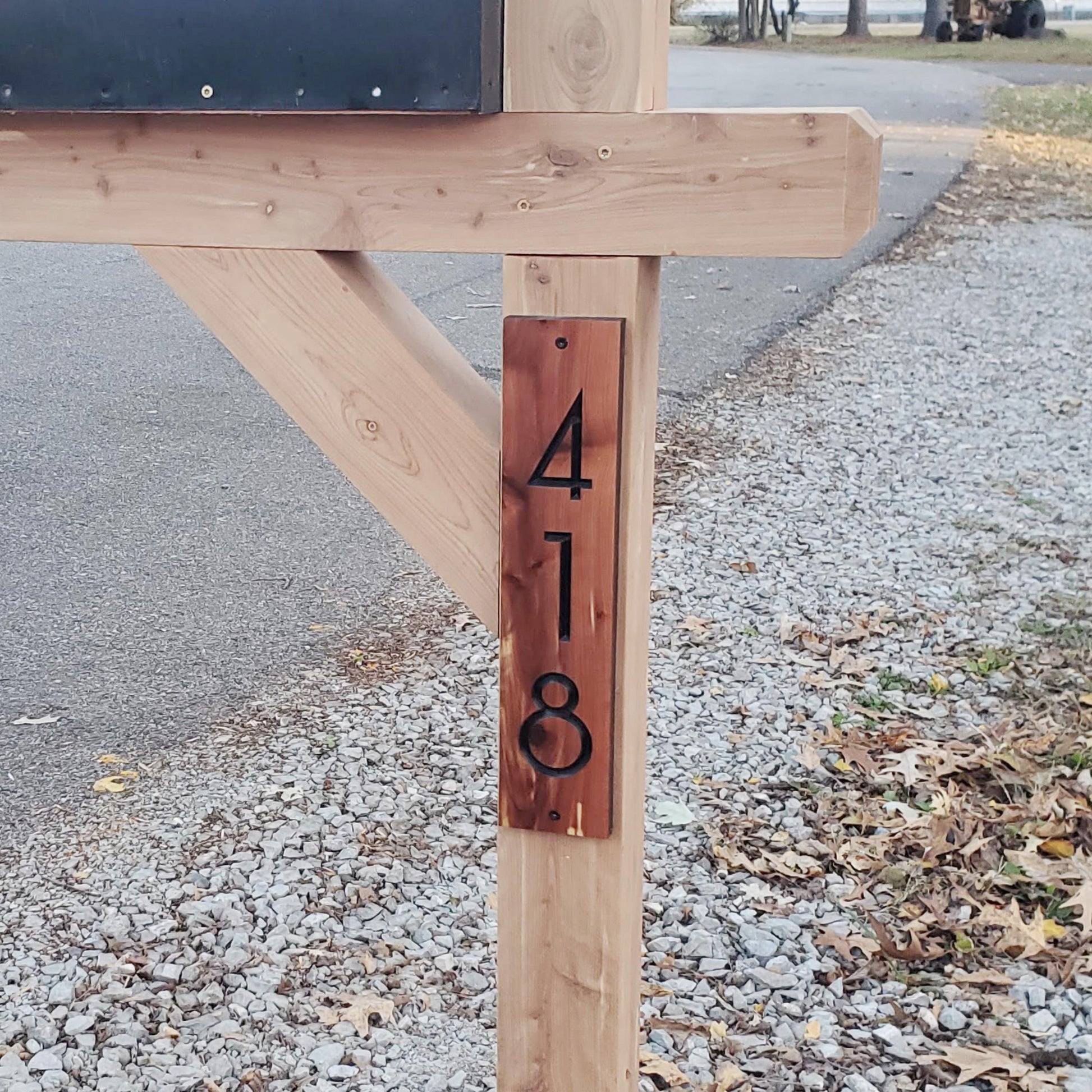 Mailbox Post Sign, Carved Wood Home Street Numbers Address Plaque, Cedar Mahogany Cypress