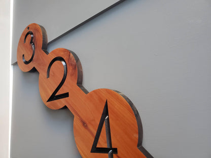 House Sign, Mid Century Modern Home Street Number Address Plaque, MCM Diagonal Circle Shape Numbers