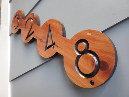 House Sign, Mid Century Modern Home Street Number Address Plaque, MCM Diagonal Circle Shape Numbers