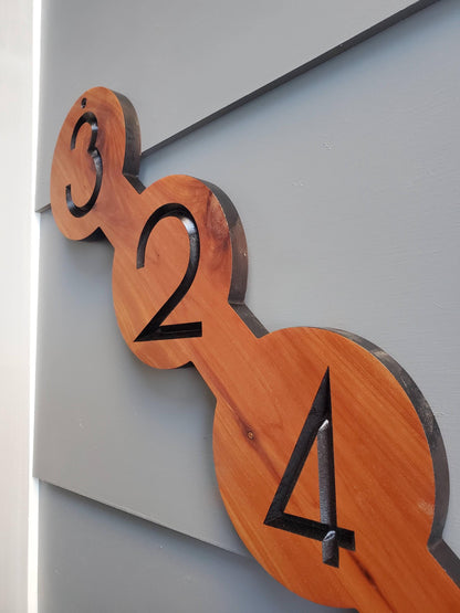 House Sign, Mid Century Modern Home Street Number Address Plaque, MCM Diagonal Circle Shape Numbers