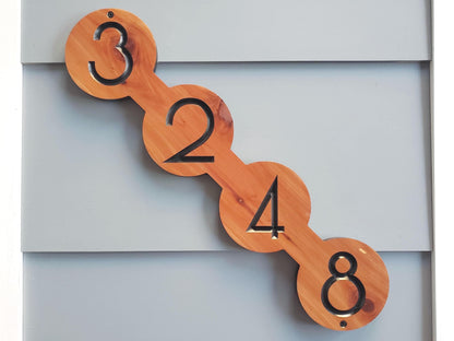 House Sign, Mid Century Modern Home Street Number Address Plaque, MCM Diagonal Circle Shape Numbers