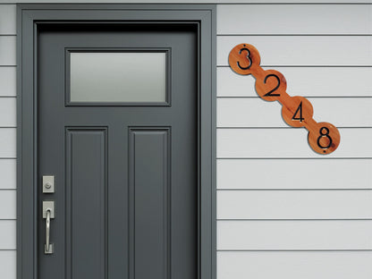 House Sign, Mid Century Modern Home Street Number Address Plaque, MCM Diagonal Circle Shape Numbers