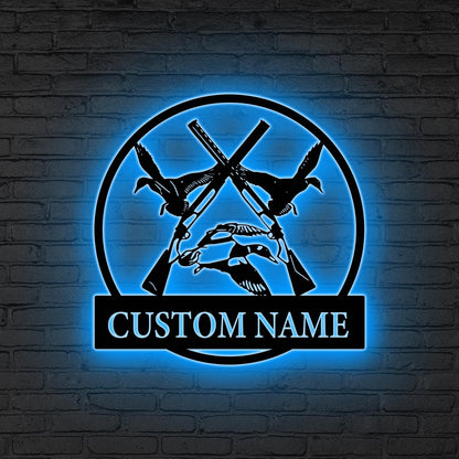 Custom Duck Hunting Metal Wall Art LED Light,Personalized Hunter Name Sign Duck Hunting Gifts,Rustic Cabin Decor Hunter Gift Farmhouse Decor