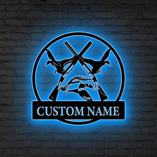 Custom Duck Hunting Metal Wall Art LED Light,Personalized Hunter Name Sign Duck Hunting Gifts,Rustic Cabin Decor Hunter Gift Farmhouse Decor