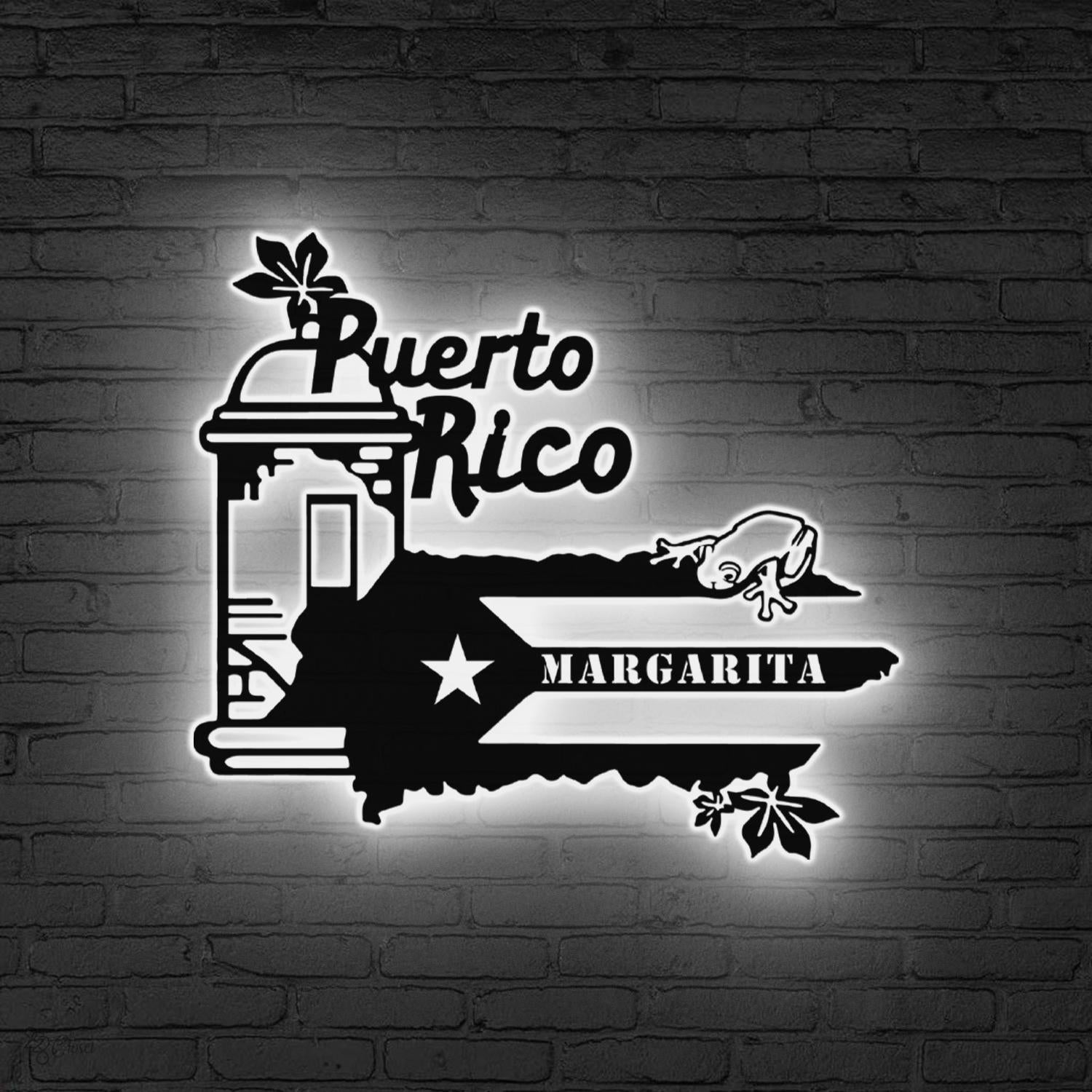 Personalized Puerto Rico Flag Metal Wall Art LED Light, Custom Puerto Rico Lover Name Sign, Born in Puerto Rico Sign, Puerto Rico Decoration