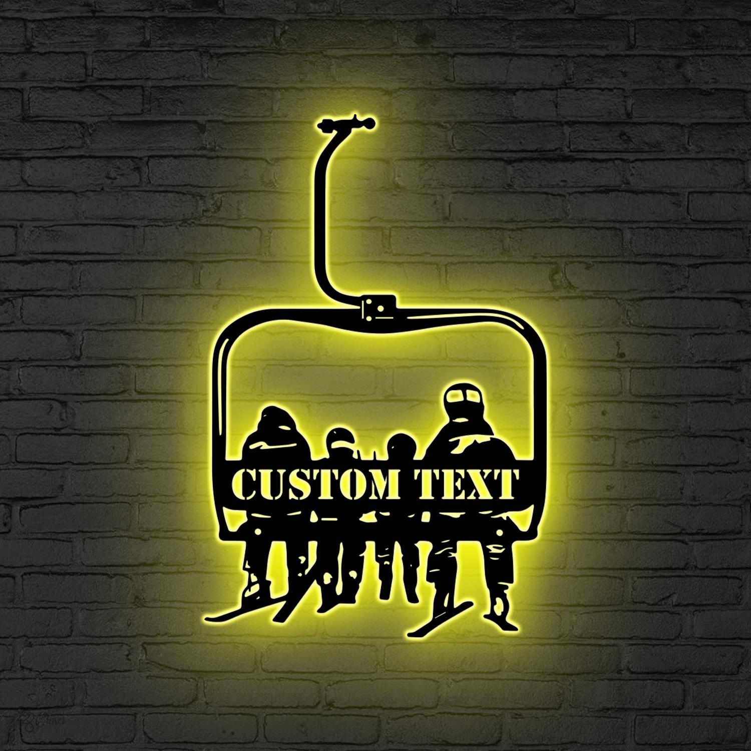 Personalized Ski Lift LED Sign, Custom Ski Couple Wall Art, Man Cave Decor,Ski Lodge Gift,Xmas Gift for Skier,Winter Sport Gift Gift for him