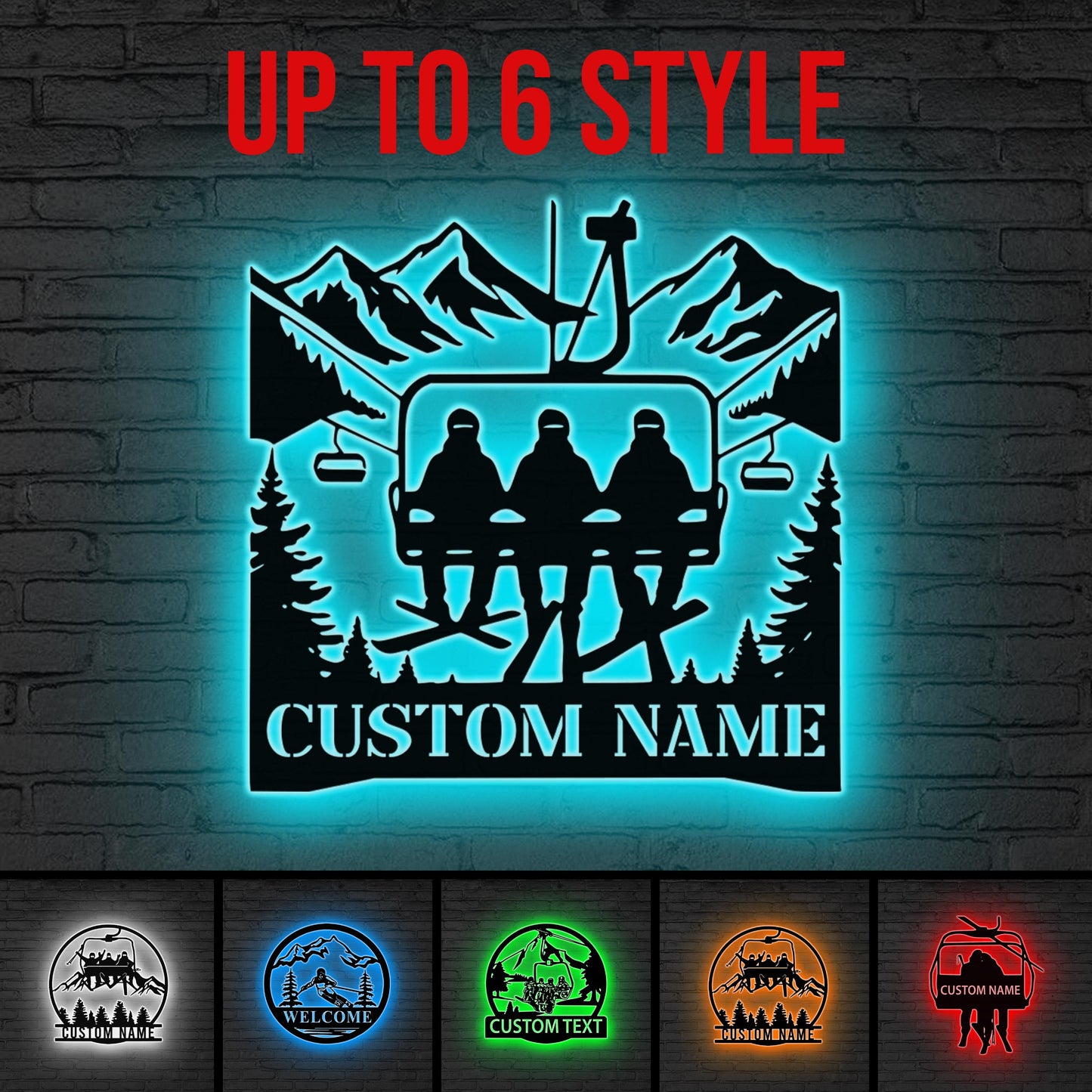 Personalized Ski Lift LED Sign, Custom Ski Couple Wall Art, Man Cave Decor,Ski Lodge Gift,Xmas Gift for Skier,Winter Sport Gift Gift for him