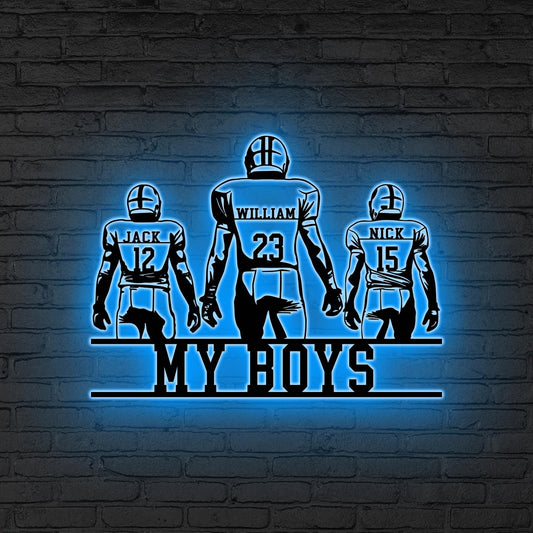 Custom American Football Team Metal Wall Art LED Light Personalized Football  Player Name Sign Home Decor Boy Room Decor Xmas Gift for him