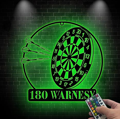 Personalized Dartboard Wall Art LED Lights, Darts Metal Sign, Game Room Decor, Dart Lovers Gift, Birthday Gift for him, Man Cave Decor