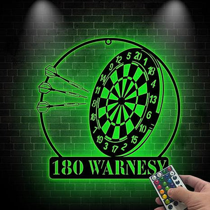 Personalized Dartboard Wall Art LED Lights, Darts Metal Sign, Game Room Decor, Dart Lovers Gift, Birthday Gift for him, Man Cave Decor