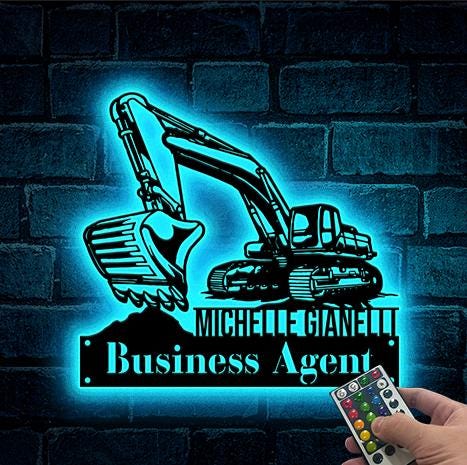 Custom Excavator Metal Wall Art LED Light Personalized Excavator Metal Sign-Excavator Metal Wall Decor Man Cave Decor Truck Driver Gifts