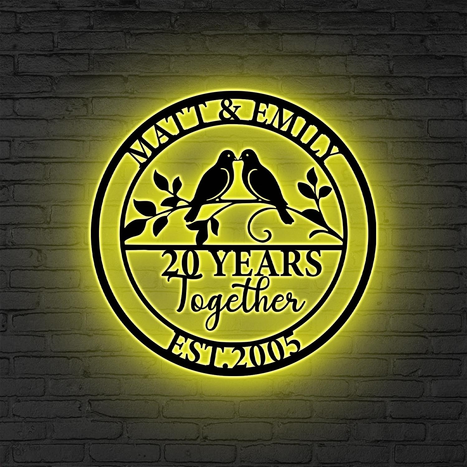Personalized Anniversary Metal Wall Decor LED, 10/20/25/50 Year Together Sign, Wedding Gift Anniversary Gift, Family Name Sign, Parent Gift