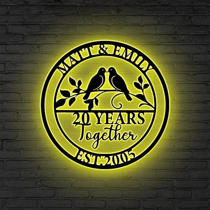 Personalized Anniversary Metal Wall Decor LED, 10/20/25/50 Year Together Sign, Wedding Gift Anniversary Gift, Family Name Sign, Parent Gift