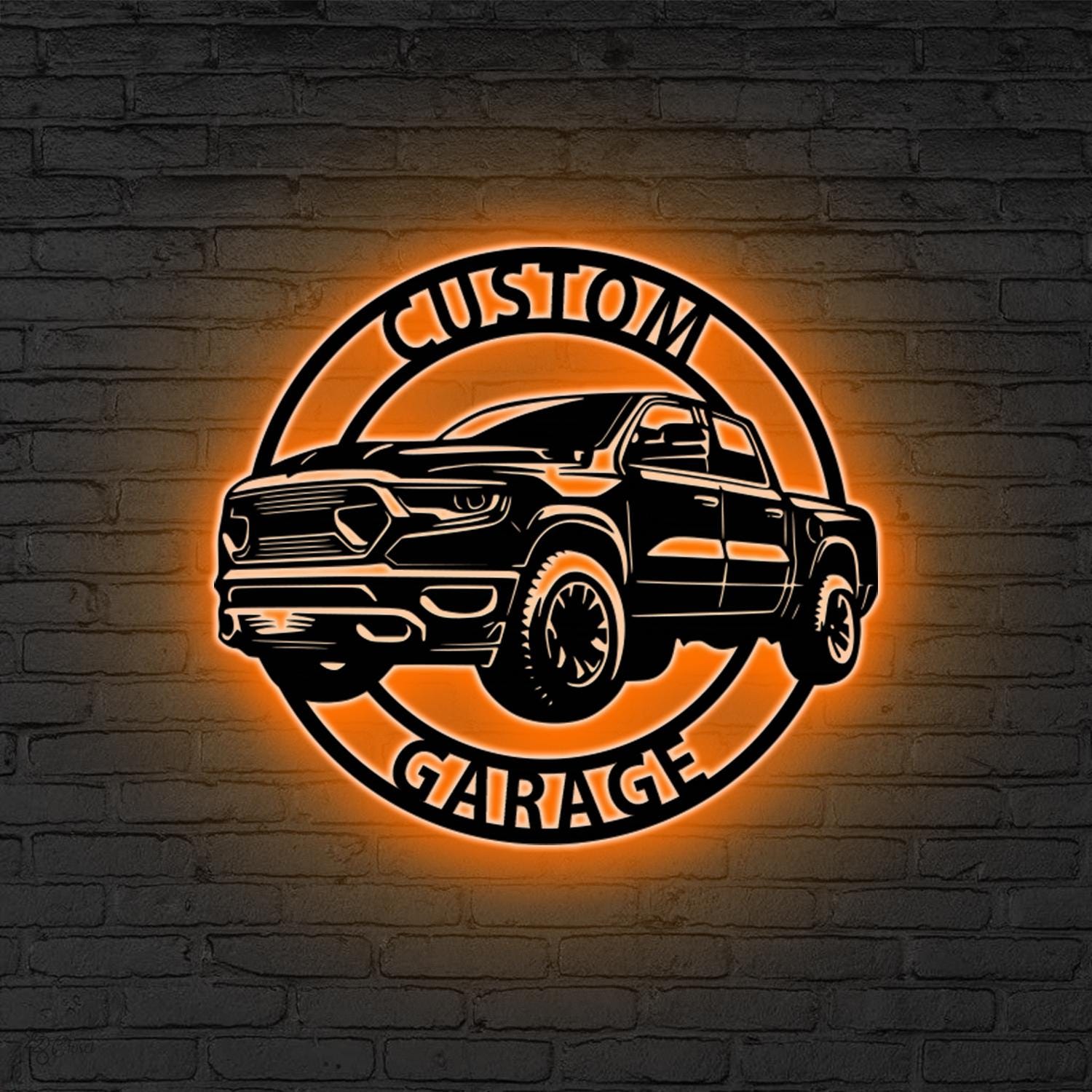 Custom Metal Garage Sign LED Light Personalized Mechanic Wall Art,Man Cave Decor,Garage Metal Plaque Garage Decor Dad Gift Father’s Day Gift
