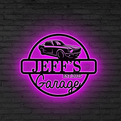 Custom Metal Garage Sign LED Light Personalized Mechanic Wall Art,Man Cave Decor,Garage Metal Plaque Garage Decor Dad Gift Father’s Day Gift
