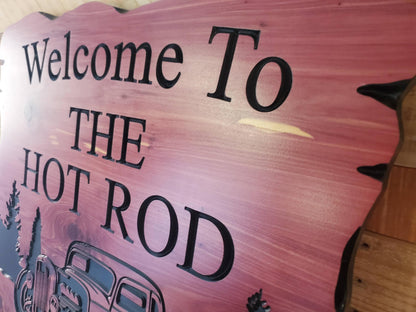 Custom Carved Hot Rod Wooden Sign, Classic Car Personalized Ratrod Rustic Plaque, Mancave  Decor