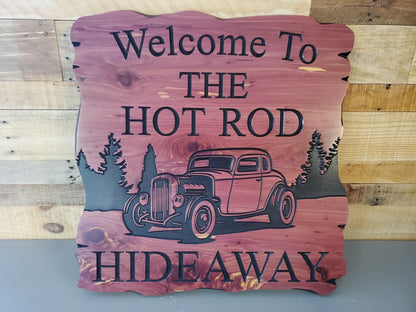 Custom Carved Hot Rod Wooden Sign, Classic Car Personalized Ratrod Rustic Plaque, Mancave  Decor