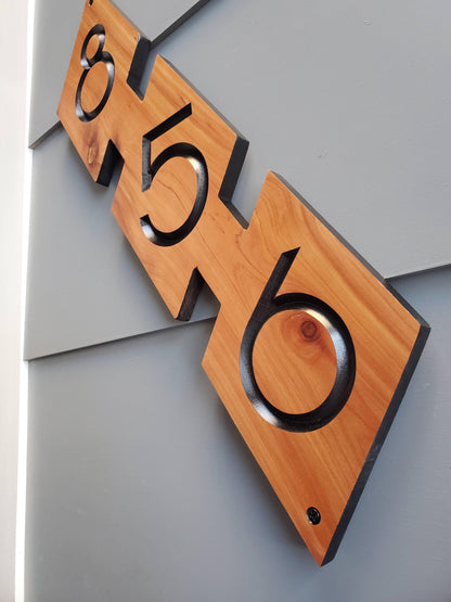 House Street Number Plaque, Mid Century Modern Home Address Sign, MCM Diagonal Diamond Shape Numbers