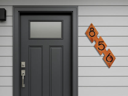 House Street Number Plaque, Mid Century Modern Home Address Sign, MCM Diagonal Diamond Shape Numbers