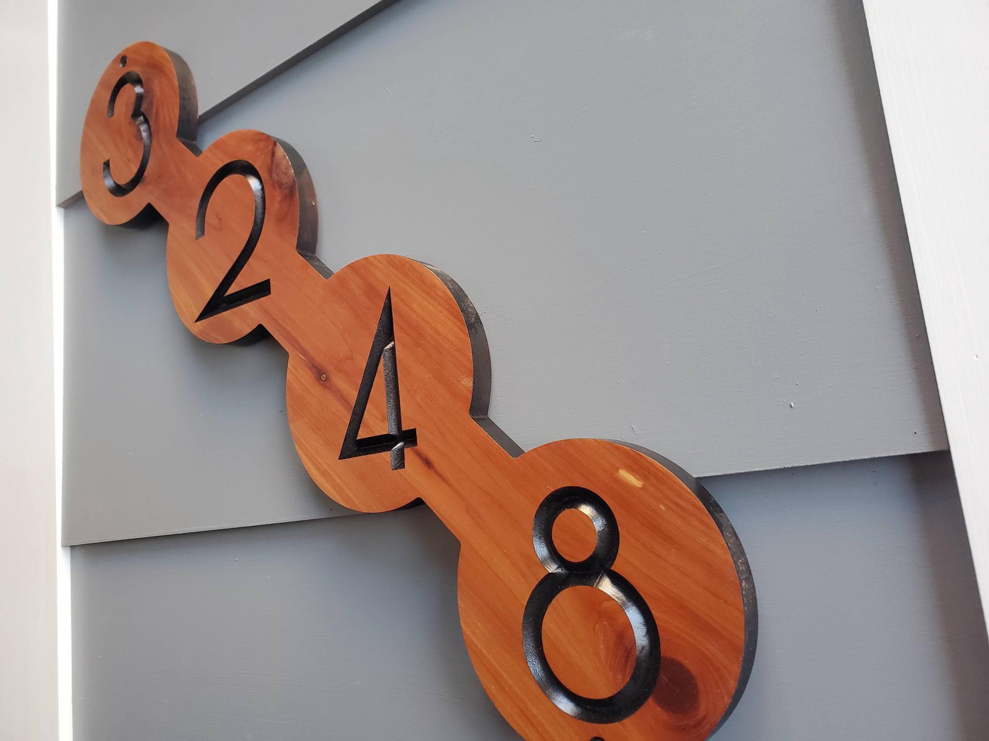 House Sign, Mid Century Modern Home Street Number Address Plaque, MCM Diagonal Circle Shape Numbers