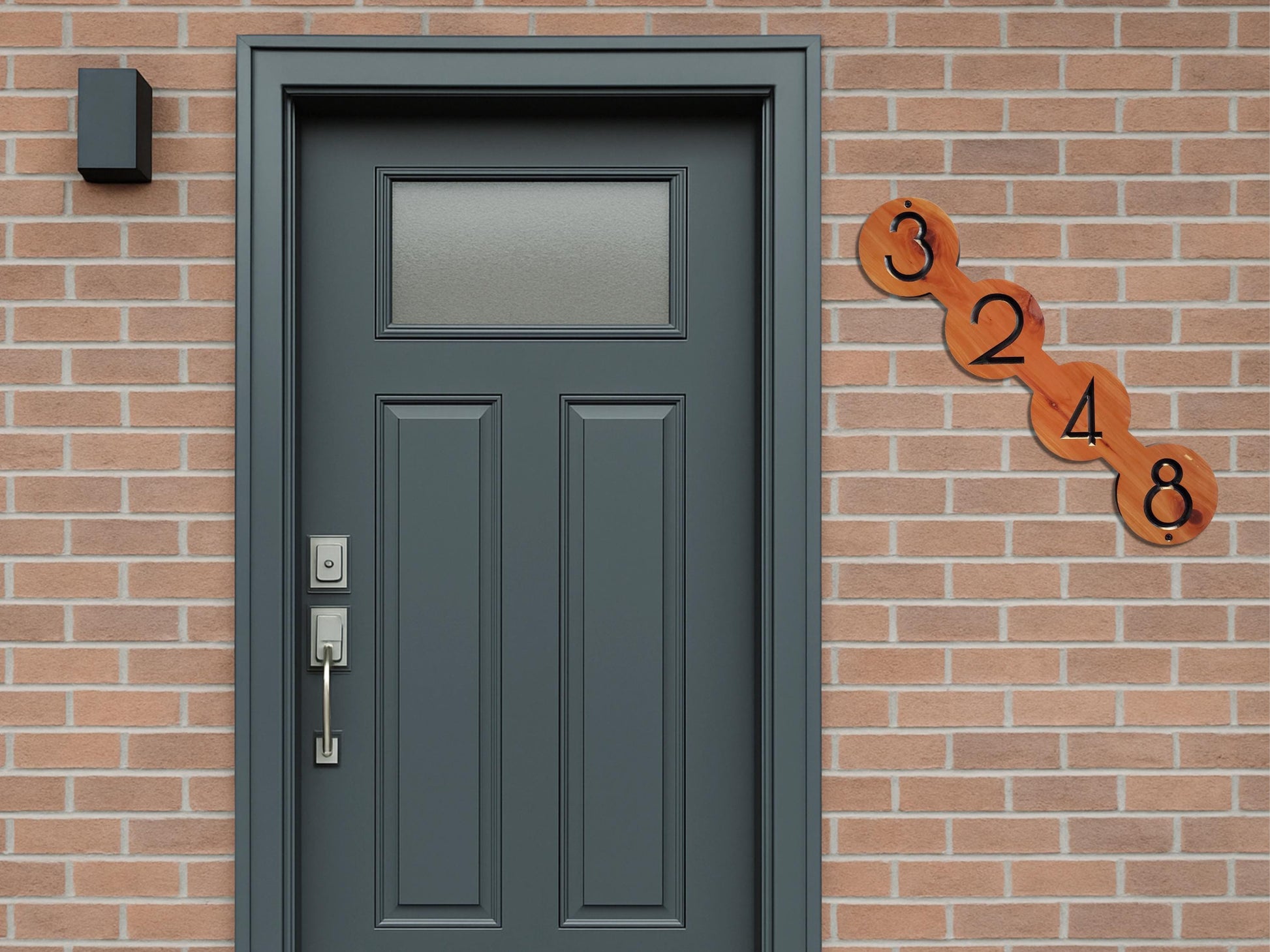 House Sign, Mid Century Modern Home Street Number Address Plaque, MCM Diagonal Circle Shape Numbers