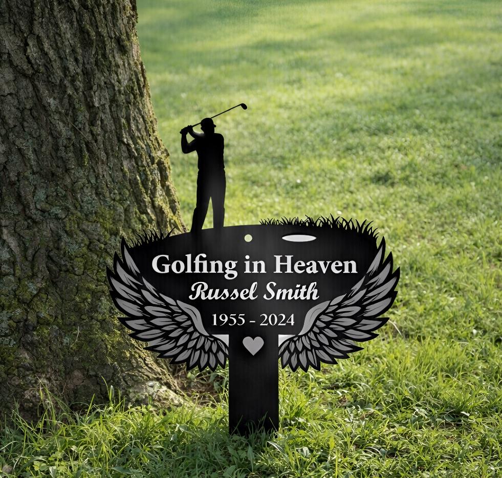 Personalized Golf Memorial Garden Stake, Golfing in Heaven Grave Marker ,Remembrance Gift with Name and Dates
