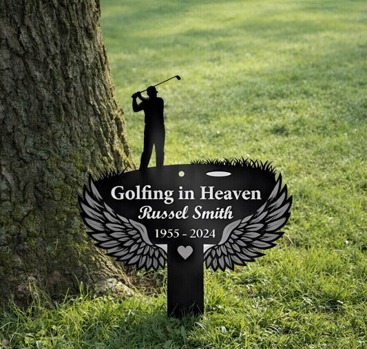 Personalized Golf Memorial Garden Stake, Golfing in Heaven Grave Marker ,Remembrance Gift with Name and Dates
