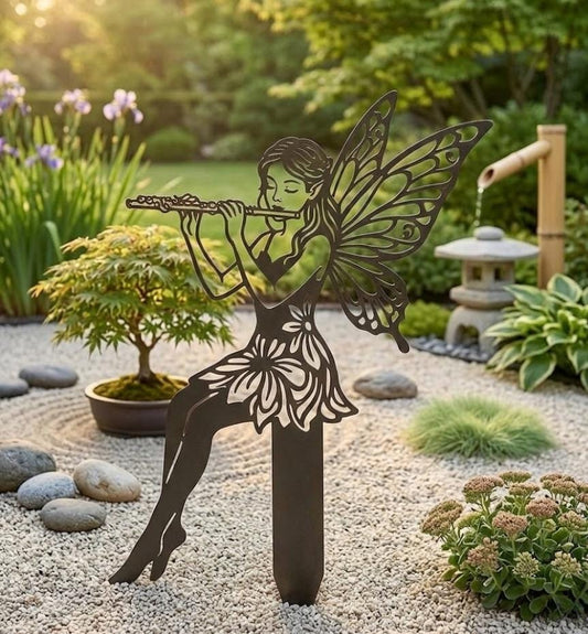 Whimsical Fairy Flute Metal Garden Sign Garden Decor Accessories, Garden Sculpture Yard Decor Fairy Garden Gift