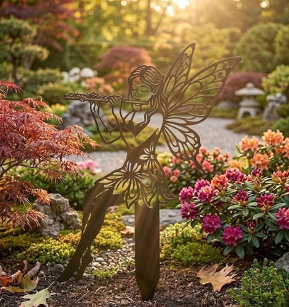 Whimsical Fairy Flute Metal Garden Sign Garden Decor Accessories, Garden Sculpture Yard Decor Fairy Garden Gift
