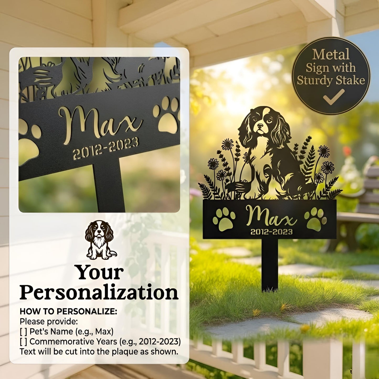 Dog Memorial Stake Custom, Pet Grave Marker Outdoor, Up to 220 Dog Breeds, Pet Loss Sympathy Gift