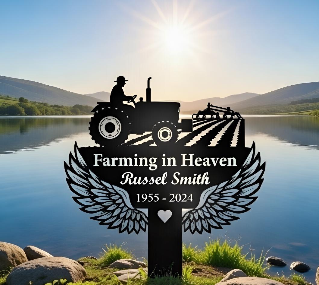 Personalized Tractor Memorial Metal Sign  Custom Grave Marker with Name Farmer with Tractor Remembrance Stake