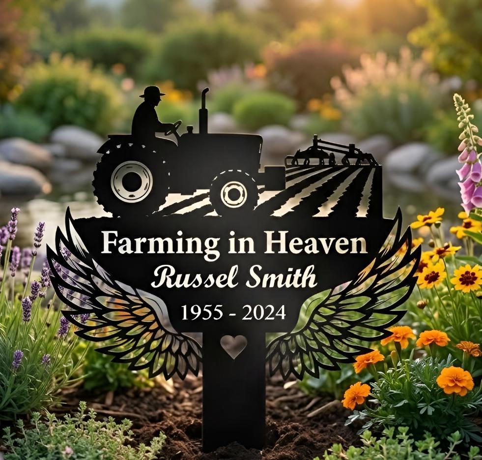 Personalized Tractor Memorial Metal Sign  Custom Grave Marker with Name Farmer with Tractor Remembrance Stake