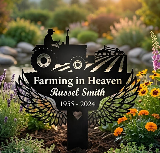 Personalized Tractor Memorial Metal Sign  Custom Grave Marker with Name Farmer with Tractor Remembrance Stake