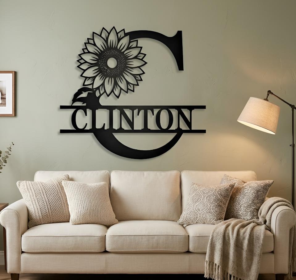 Personalized Floral Monogram Sign: Custom Split Letter Metal Family Name, Custom Wedding Gift