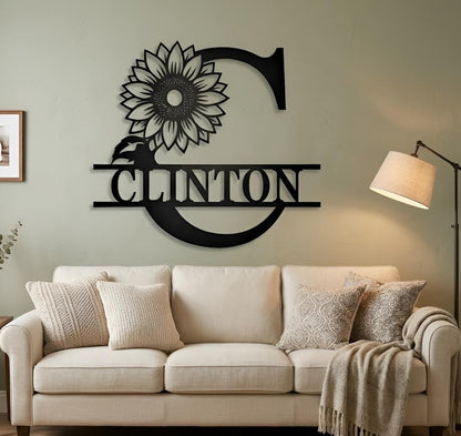 Personalized Floral Monogram Sign: Custom Split Letter Metal Family Name, Custom Wedding Gift