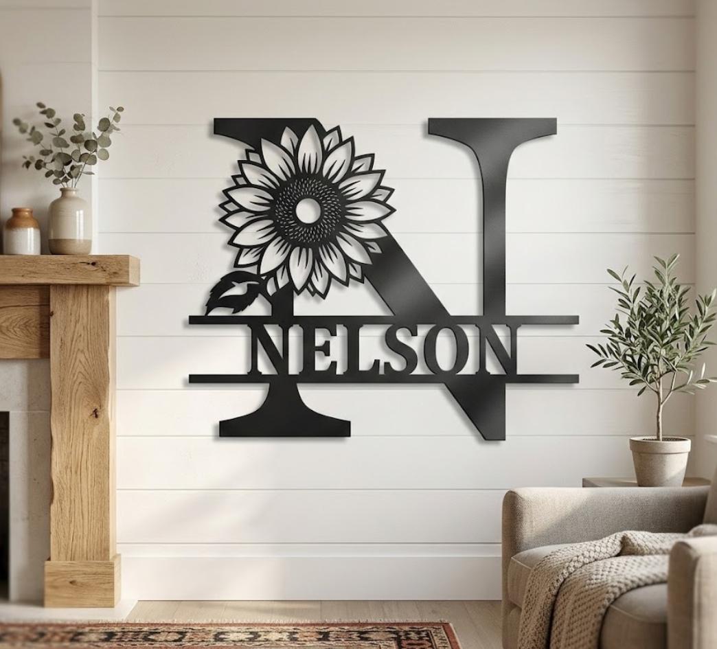 Personalized Floral Monogram Sign: Custom Split Letter Metal Family Name, Custom Wedding Gift