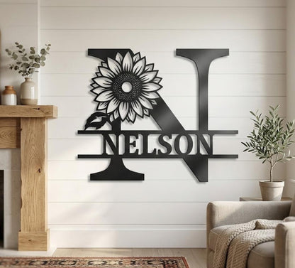 Personalized Floral Monogram Sign: Custom Split Letter Metal Family Name, Custom Wedding Gift