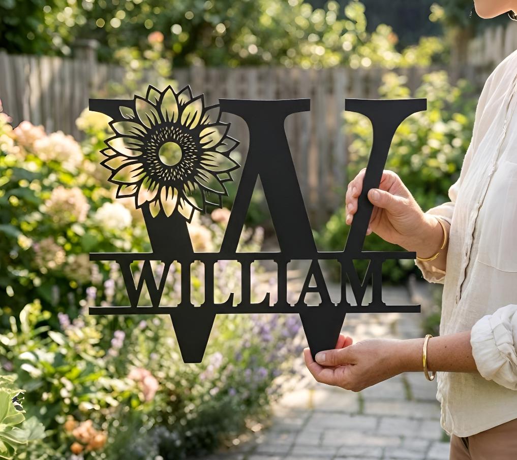 Personalized Floral Monogram Sign: Custom Split Letter Metal Family Name, Custom Wedding Gift