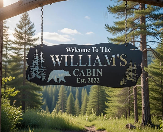 Personalized Cabin Metal Sign, Cabin Sign, Lodge Decor, Cabin Decor, Lake House Cottage Welcome Sign,  Outdoor Decor